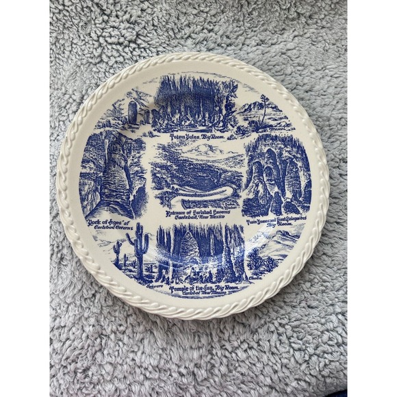 Vernon Kilns Carlsbad Caverns New Mexico Blue Transfer Ware Souvenir Plate 10.5" - Picture 6 of 6